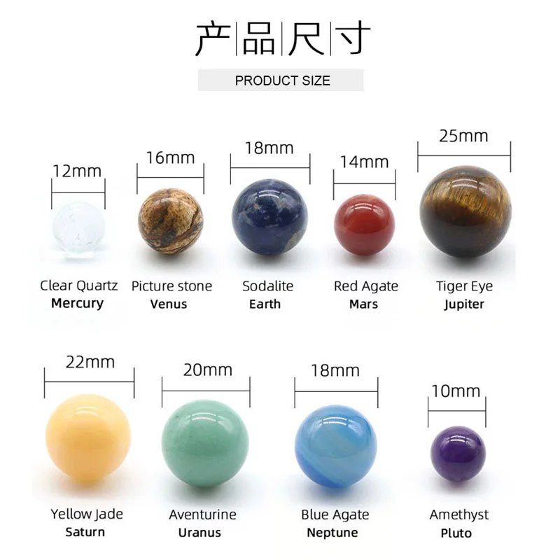 fashion Natural Crystal 9 Planet Ball Solar Sun System Rock Quartz Stone Healing Reiki Chakra Energy Sphere Galaxy Model Globe