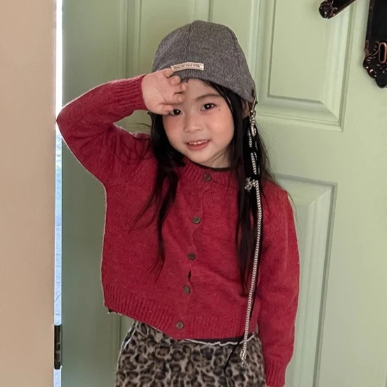 

Girls Sweater 2025 Autumn and Winter New Children's Clothing Korean Style Girl Baby Fashion Slim Cardigan Casual Daily Simple