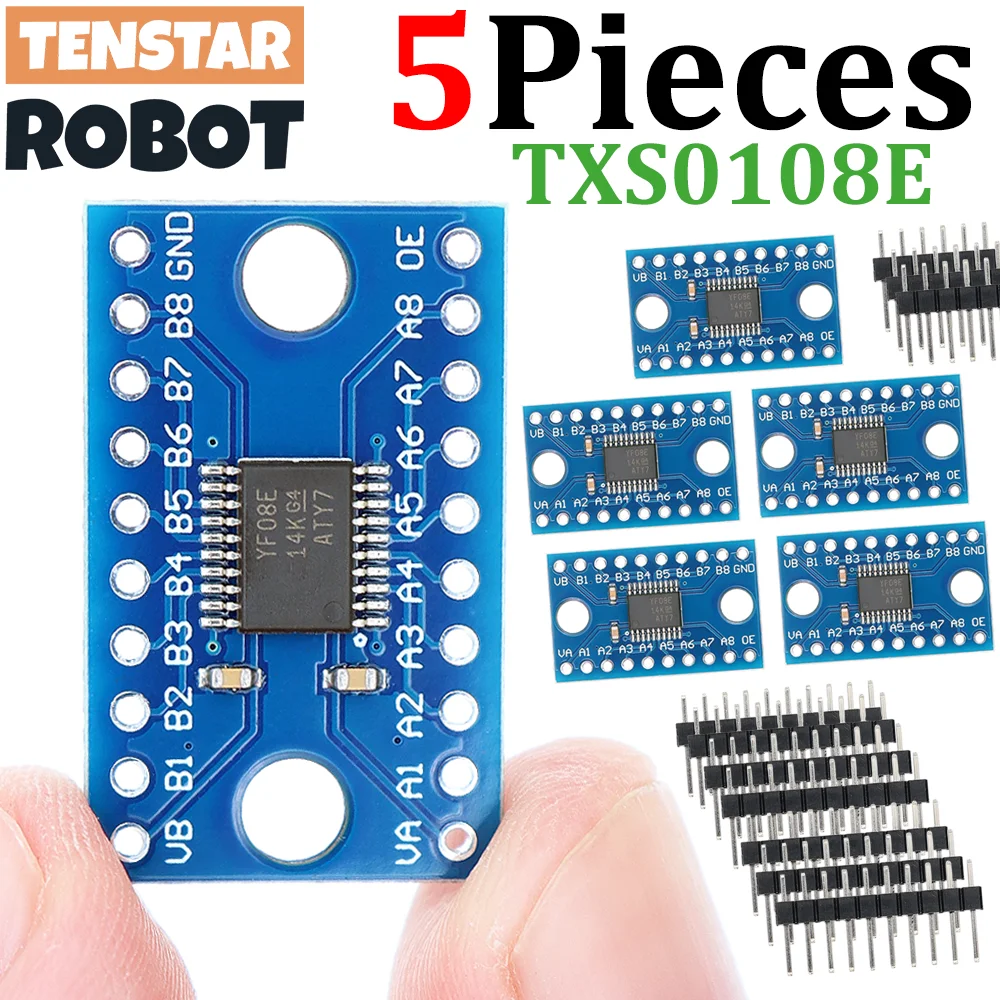 TENSTAR 5pcs TXS0108E Module 8 Channel Logic Level Converter Bi-Directional High Speed Full Duplex Shifter 3.3V 5V TXS0108