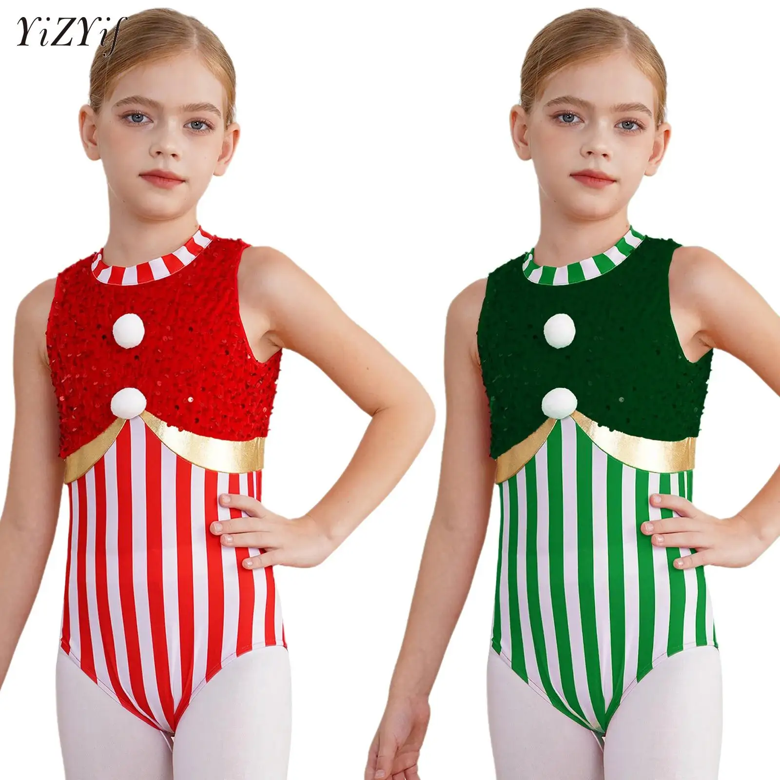 

Teenage Girls Candy Cane Christmas Dance Bodysuit Jumpsuit Unitard One Shoulder Xmas Holiday Santa Sweetie Costume Dancewear