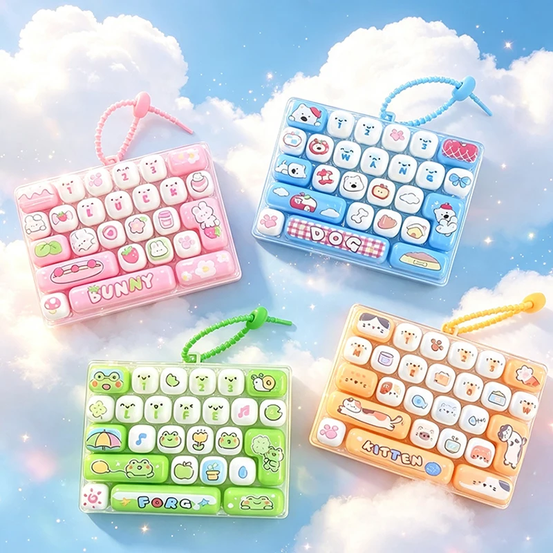 Candy Color Fidget Keycap Clicker Keychain Set of 26 Cute Cartoon Stress Relief Keyboard Toy Bag Pendant & Fidget Key Ring