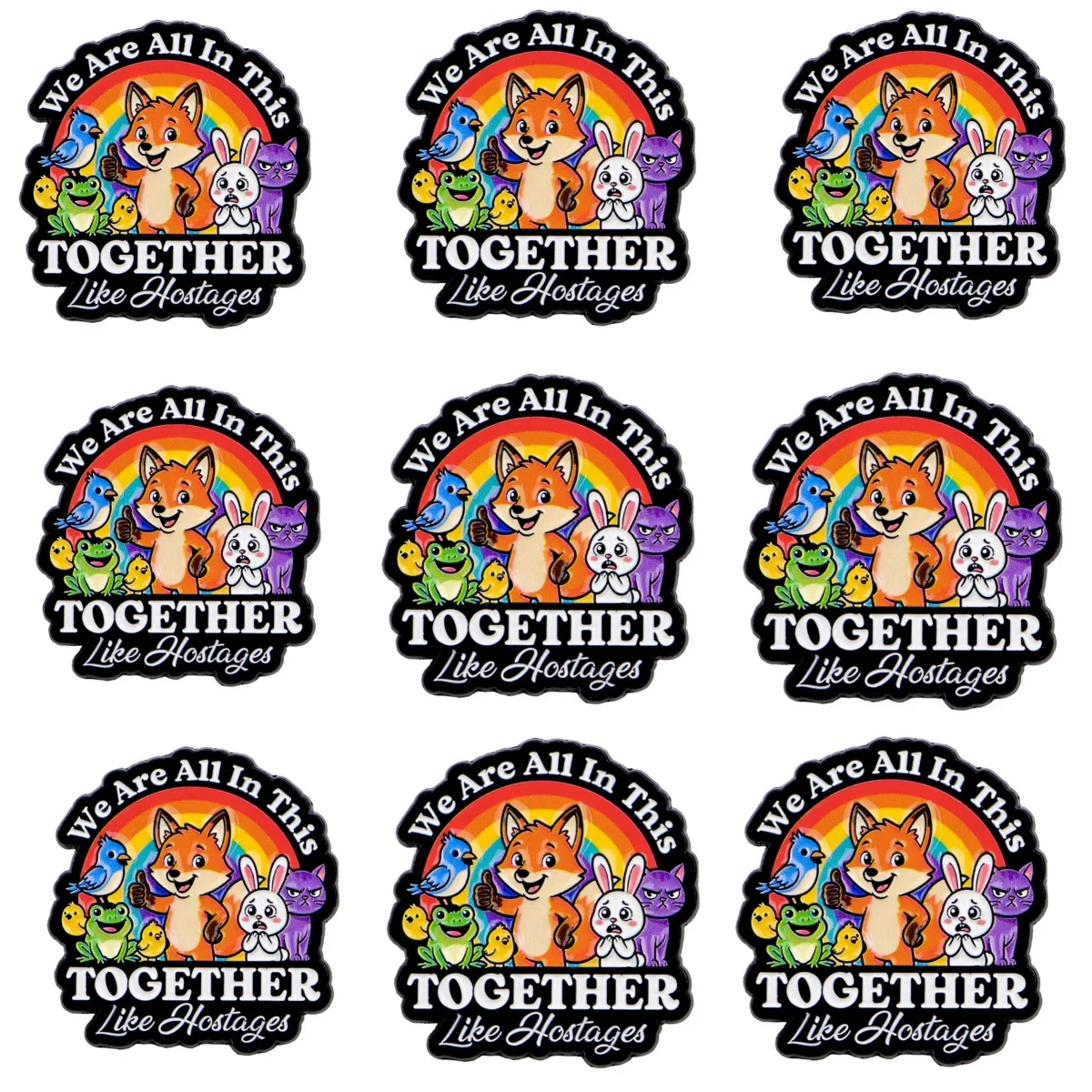 9-teiliges Emaille-Pin-Set „Wir sind alle in diesem gemeinsamen Anlass“ mit Cartoon-Tiermotiven für Mantelkragen, Reversnadeln, Metallabzeichen, Schmuckgeschenk