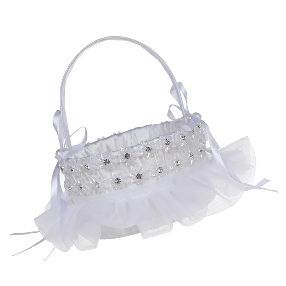 

Lace Flower Basket Elegant Vintage Wedding Bride Flowers Baskets Basket For Bride Decorative Bridal Storage Supplies