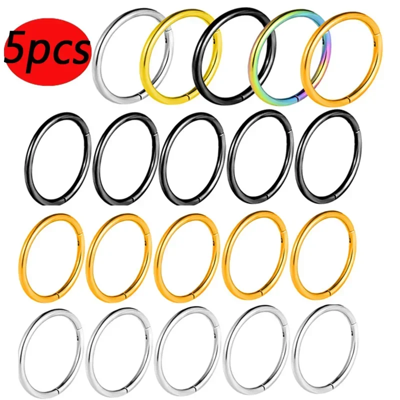 5Pcs Titanium Nose Rings Septum Piercing Clicker Nose Hoops Piercings Hinged Segment Rings Helix Piercing Unisex Body Jewelry