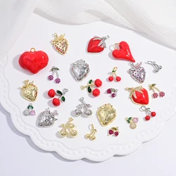 ZHUKOU Enamel Oil Drop With CZ Stone Strawberry Cherry Fruit Series Style Pendant DIY Handmade Jewellery Accessories:VD1654-1665