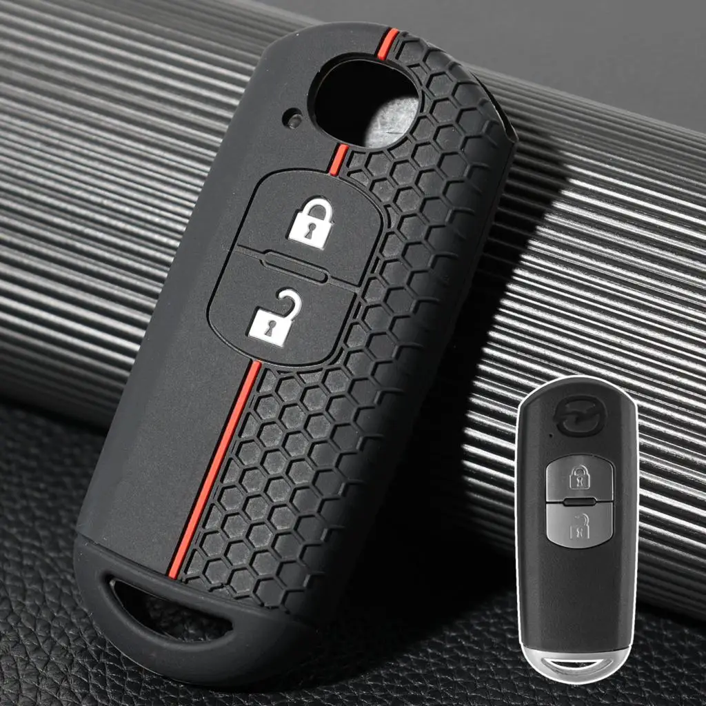 Silicone 2 Button Keyless Entry Car Key Fob Chain Case Cover Shell Protect For Mazda 2 3 6 Cx3 Cx5 Cx7 Cx9 Mx5 Auto Accessories