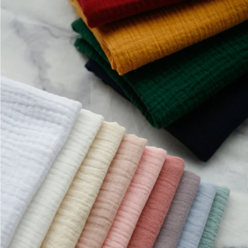 140x50cm Pure Color Crepe Double-Layer Cotton Yarn Fabric, Making Soft Baby Clothes Fabric DIY Clothing Cloth