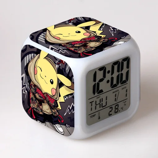 Pokemon Pikachu Ash Ketchum Anime Plastic Night Light Color Changing Colorful Alarm Clock Bedroom Home Decoration Kids Toy Gift