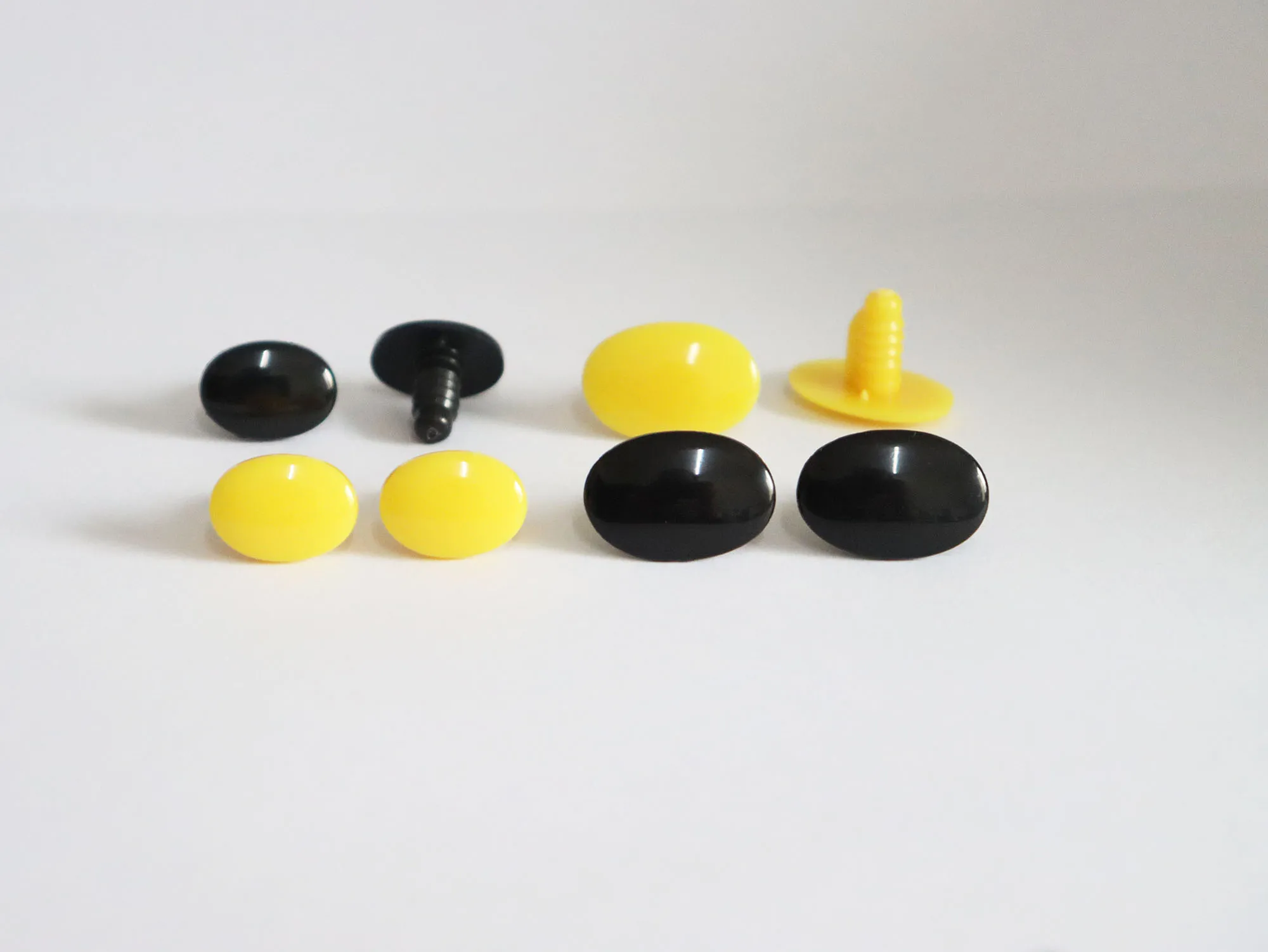 Piezas de juguete ovalado plano de 12x17mm, 15x22mm, amarillo, negro, Ojos de muñeca de seguridad con arandela de presión de mano para muñeca de peluche diy, 50