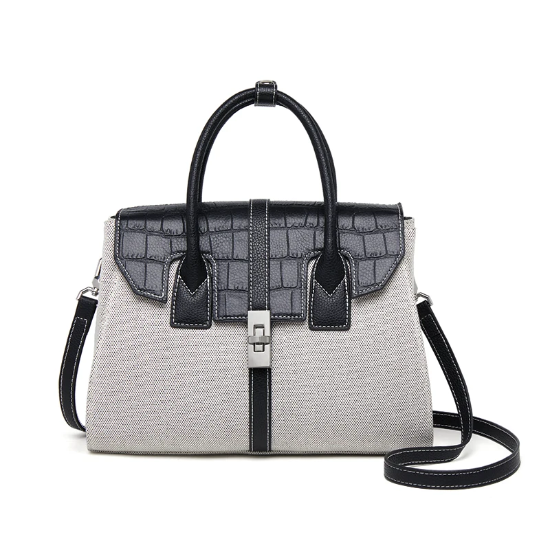 ZOOLER Original Handmade Cow and Cloth Specially Made Handbag Tote Shoulder Bags Female OL Ladies Purses#JH238