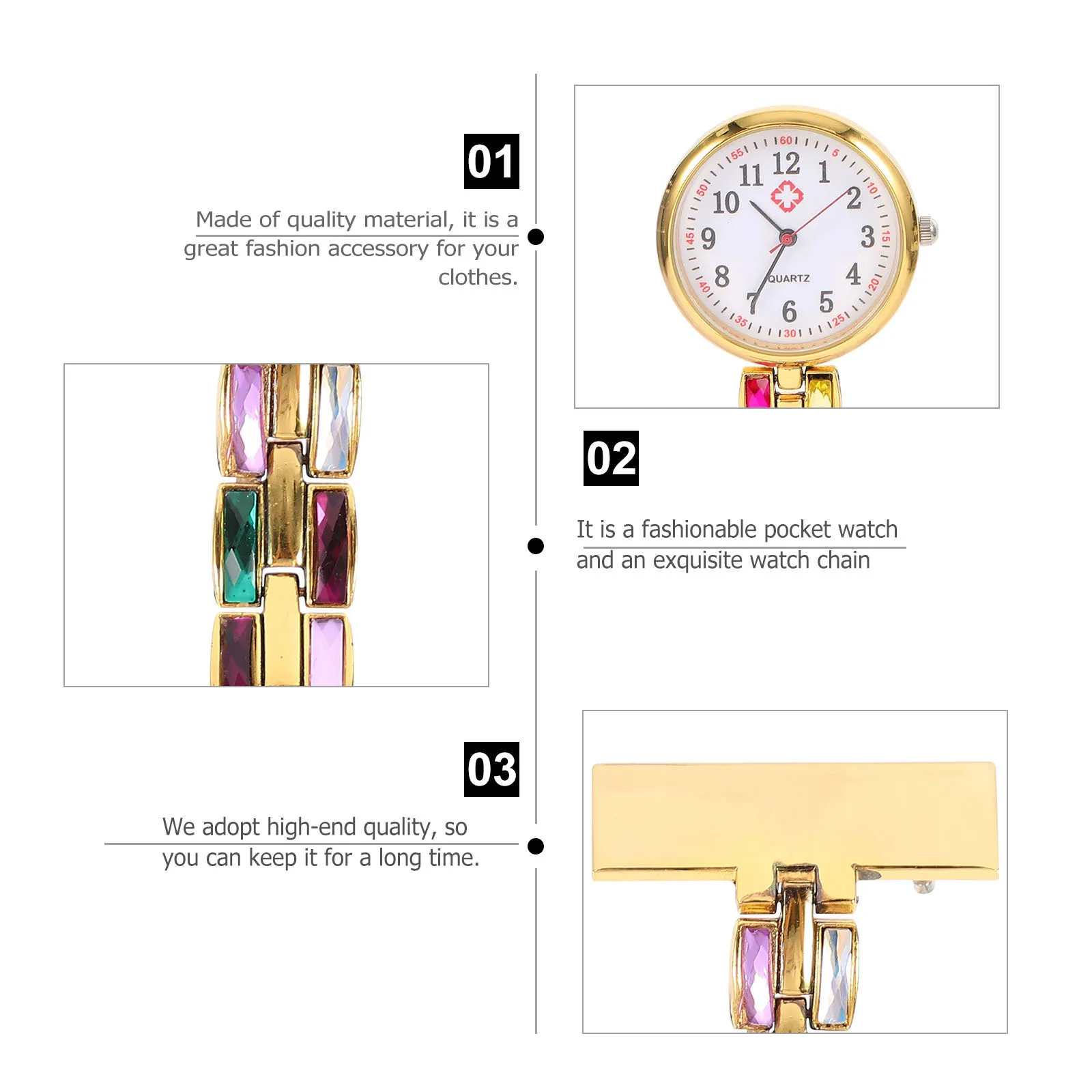 ساعة جيب للممرضات خفيفة الوزن معلقة للرضاعة للنساء والطلاب ساعة على الصدر مصنوعة من خليط معدني عملي #3