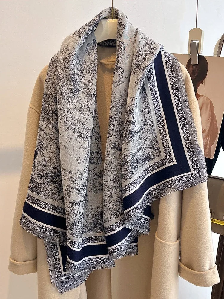Blue jungle real fur scarf for women new zoo silk and shawl paired with an air-conditioned large square