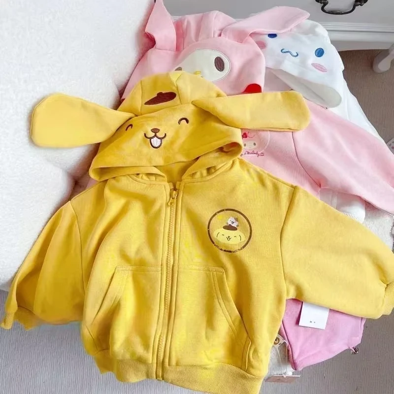 

Sanrio Children Sweatshirt Hooded Kawaii My Melody Kuromi Cinnamoroll Zipper Long Sleeve Warm Coat Purin Plush Girls Hoodie Gift