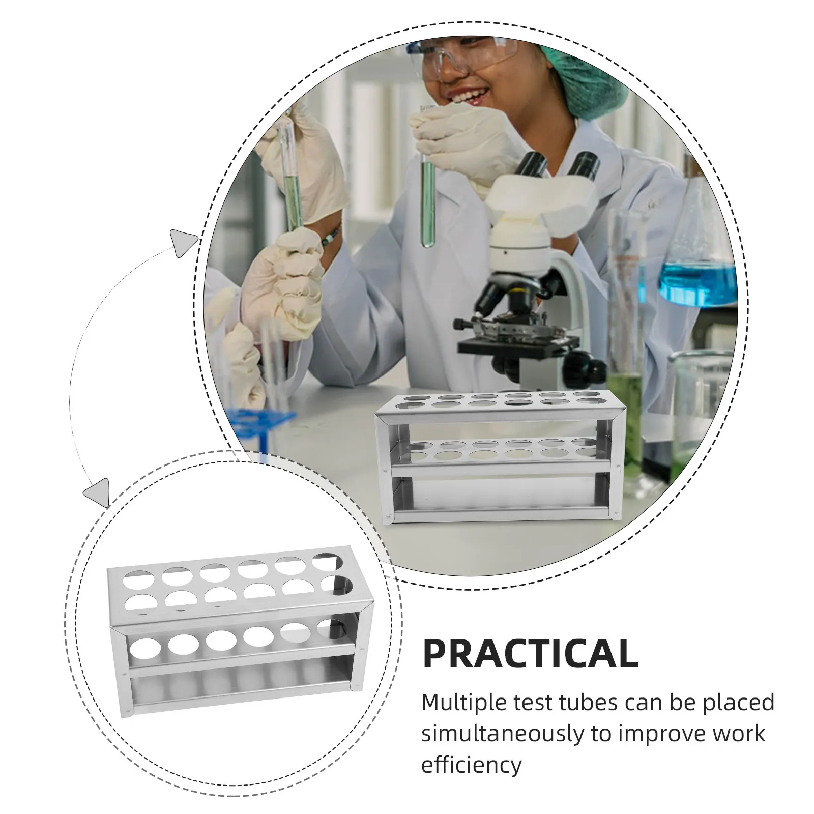 Test Tube Rack 12-Slot Organizer Stainless Steel Dual-Use Display Stand Lab Storage High-Temperature Resistant view 2