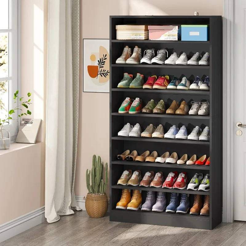 Shoe Cabinet, 9 Tiers 40-45 Pairs Heavy Duty Wood Freestanding Shoe Storage Cabinet, 70.8'' Tall Shoe Cabinet with Open Storage
