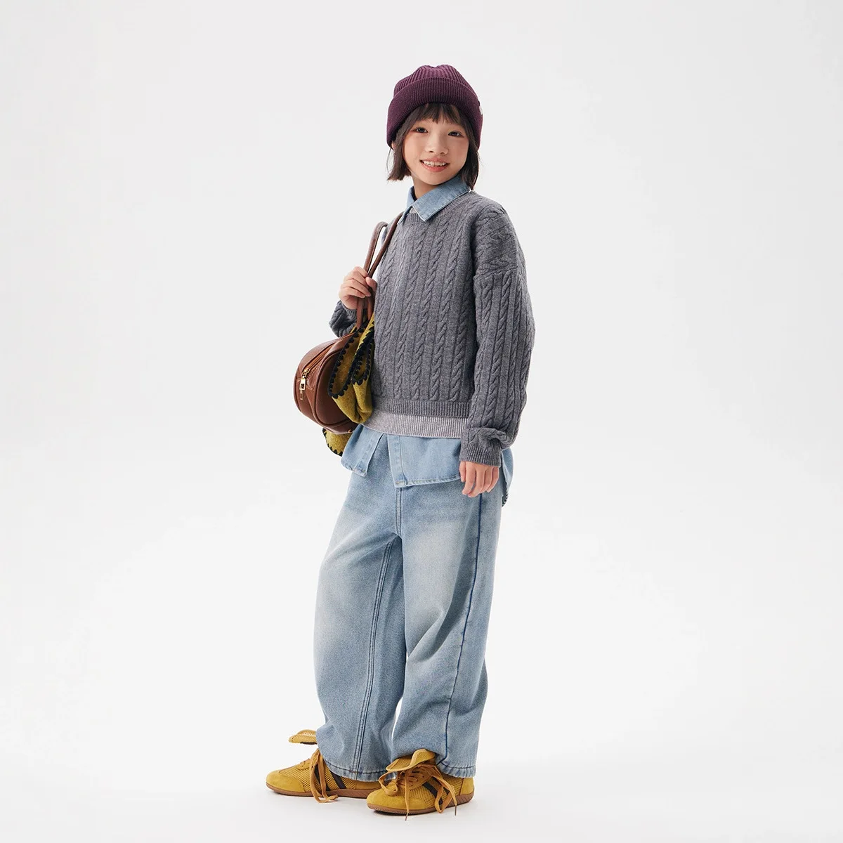 american-vintage-cable-knit-sweater-100-wool-relaxed-fit-kids‘-top-2025-autumn-winter-loose-knitwear-for-boys-girls