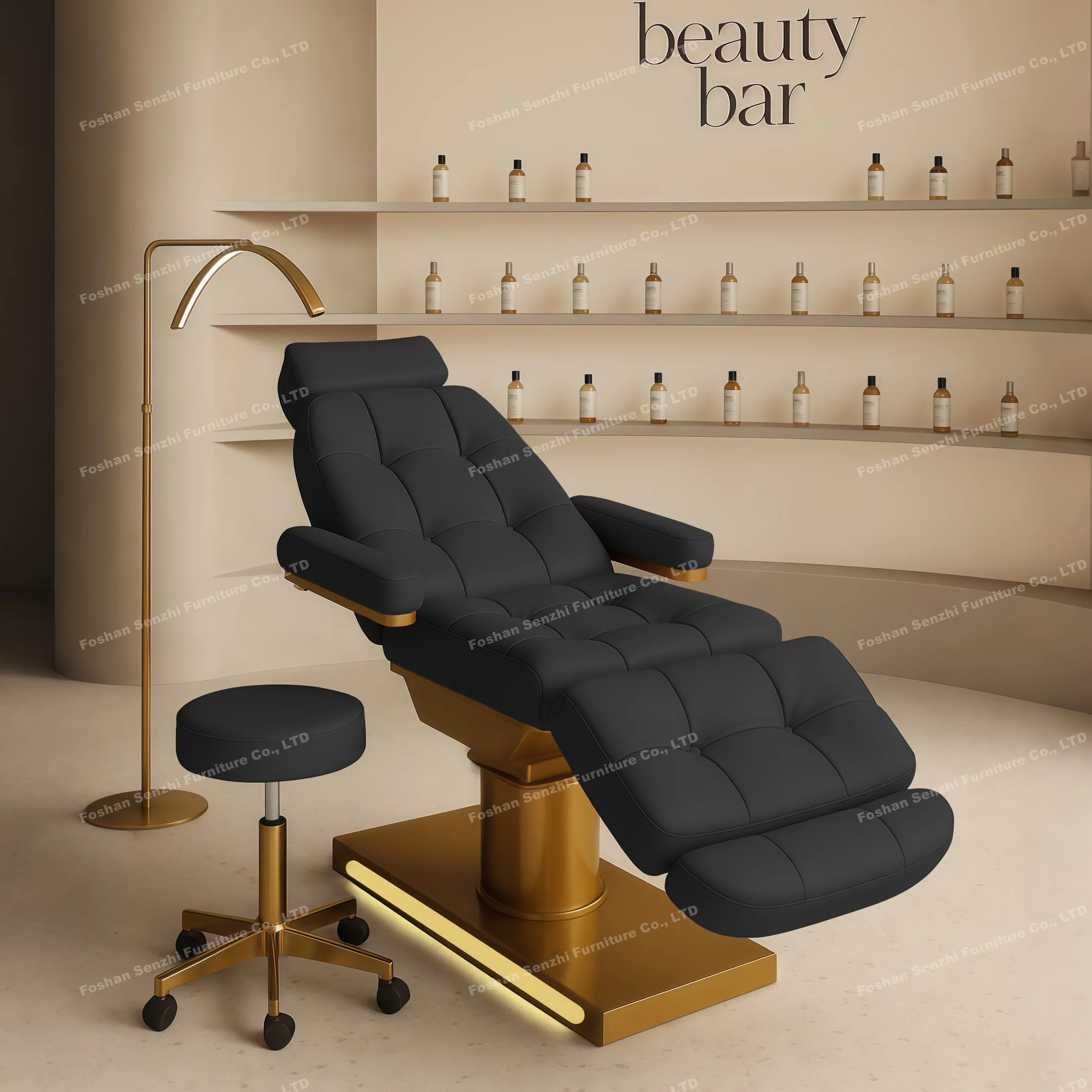 Golden Base Electric Beauty Bed White Leather Massage Bed Salon Facial Eyelash Lash Bed