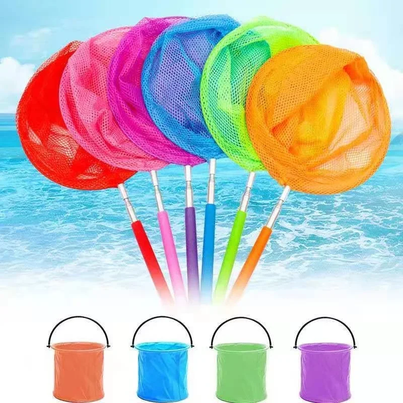 2Pcs Colorful Kids Anti Slip Grip Perfect Telescopic Butterfly Net Extendable for Catching Bugs Insect Fishing Toys with Buckle