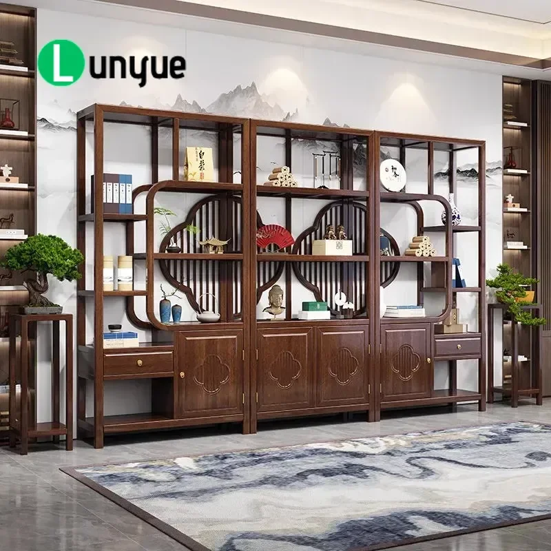New Chinese Style Solid Wood Bogu Shelf Storage Rack Tea Display Cabinet Bookcase Ornament Showcase for Office Living Room
