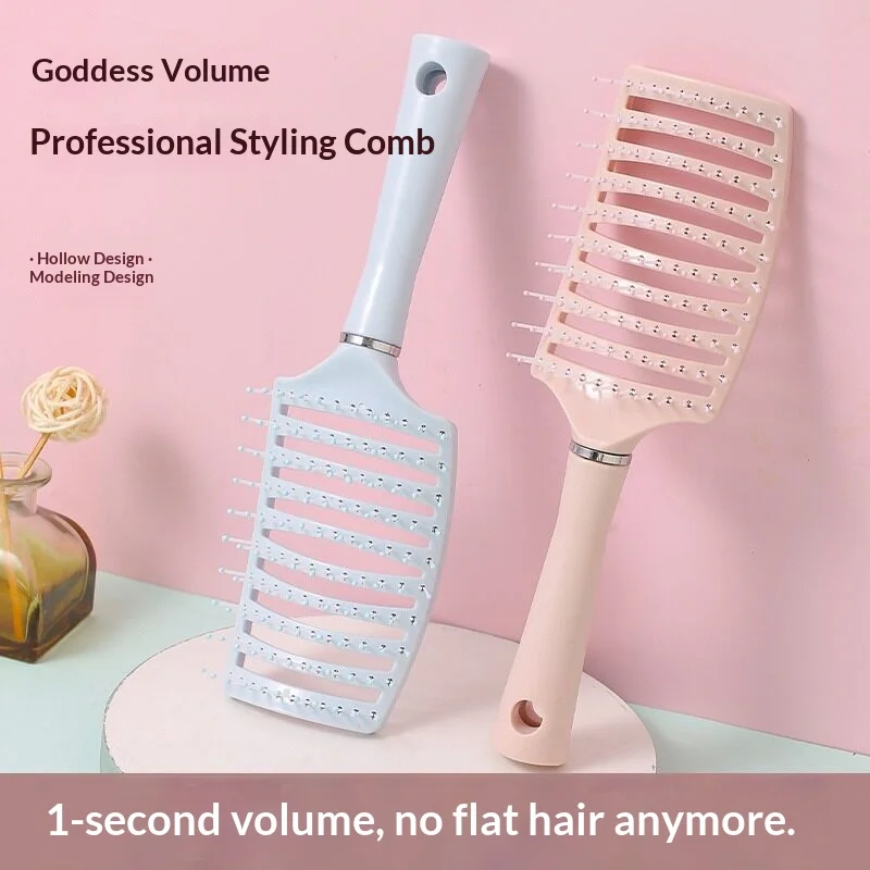 Curved Vent Hair Brush Hollow Wide Teeth Scalp Massage Comb Anti‑Static Fluffy Styling Hairbrush for Women Long Curly Thick Hair