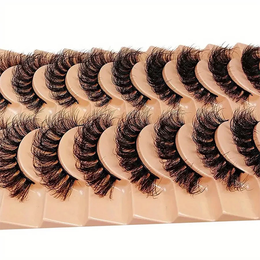 10 أزواج من الرموش المخططة اللافتة للنظر، رموش صناعية صناعية فائقة الرقة، رموش طويلة مجعدة وفوضوية ثلاثية الأبعاد