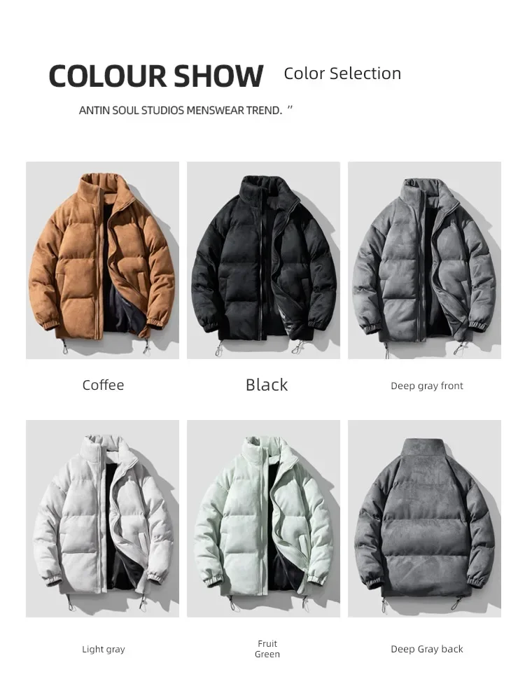 New Winter 2024 Retro Parkas Coat Men Casual Vintage Warm Solid Color Bubble Jacket Streetwear Fashion Suede Puffer Jacket Men