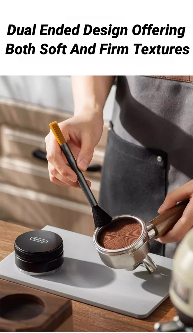 Doppelköpfige Kaffeereinigungsbürste mit weichen Borsten für Halbautomatische Kaffeemühlen, Pulverreinigung, Café, Küche, Bar-Werkzeug – Detail 1