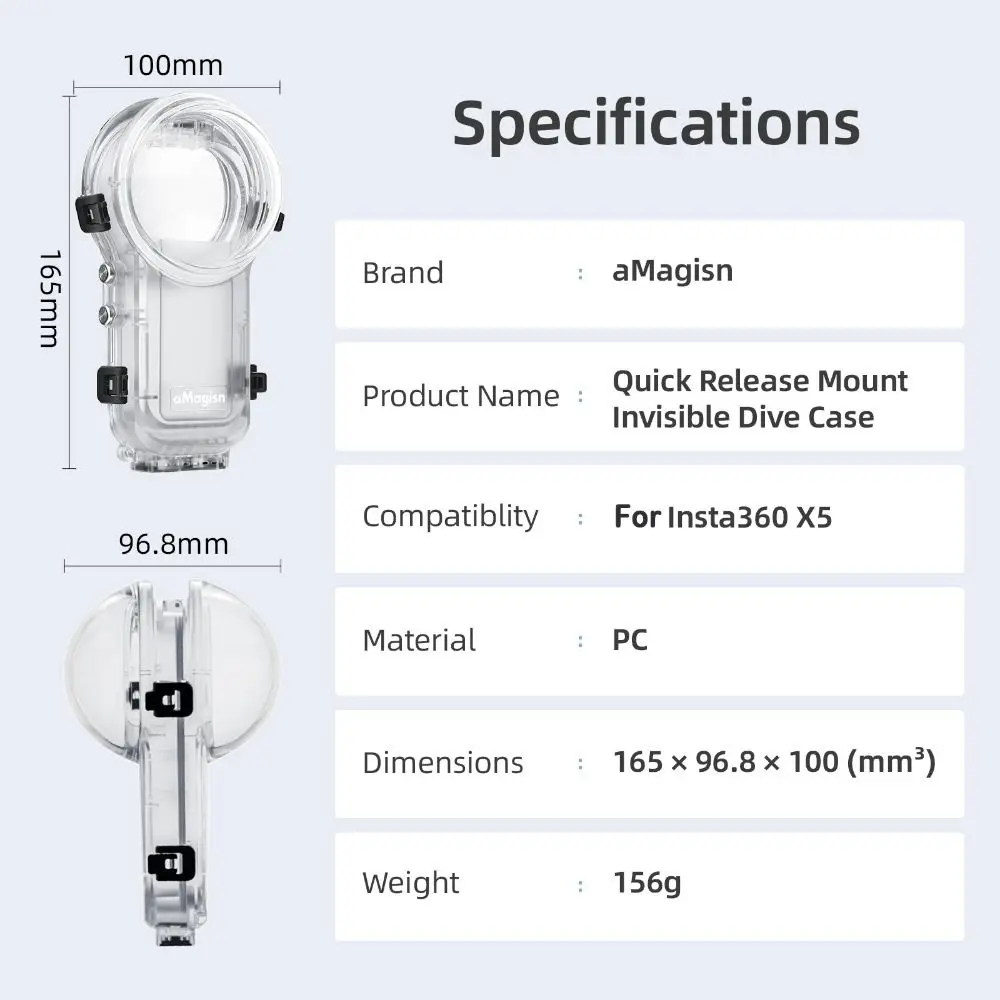 Невидимый футляр для дайвинга 60 м, жесткий с крышкой объектива, водонепроницаемый чехол, прозрачный корпус для подводного дайвинга для Insta360 X5