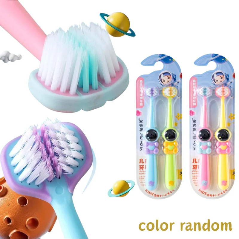 3D Wrapped Cartoon Astronaut Soft Bristled Whitening Toothbrush For 3-12 Years Old Kids Oral Care 2pcs Children's Toothbrush