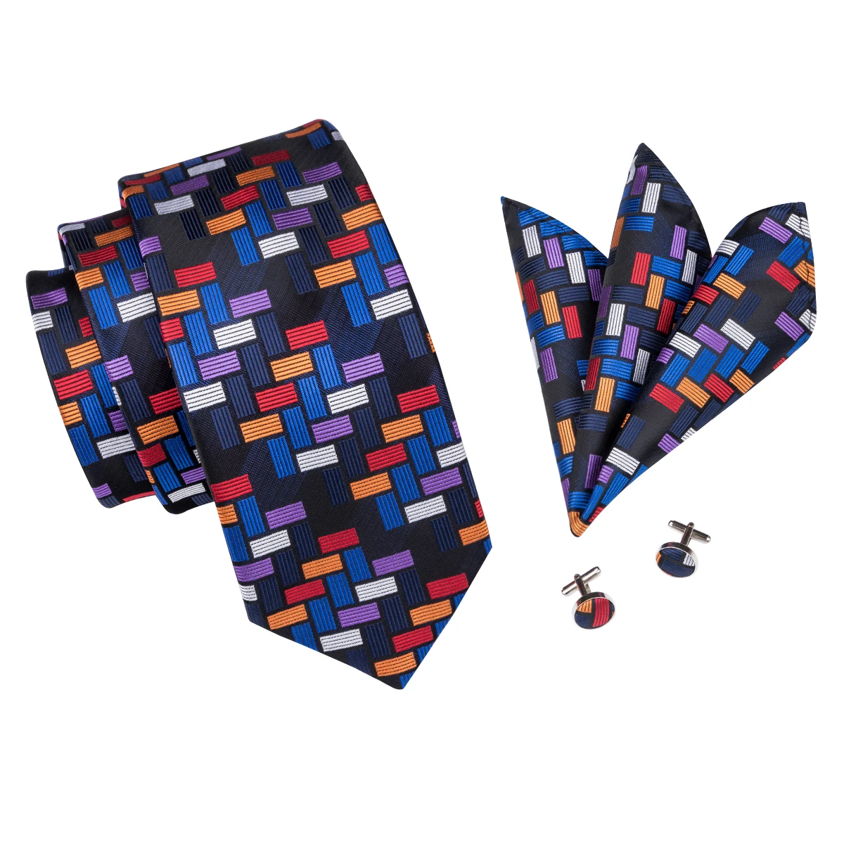 Hi-Tie Mens Ties Luxury Handmade Geometric Necktie Silk Woven Tie Set For Men Business Wedding Neck Tie Square Cufflinks