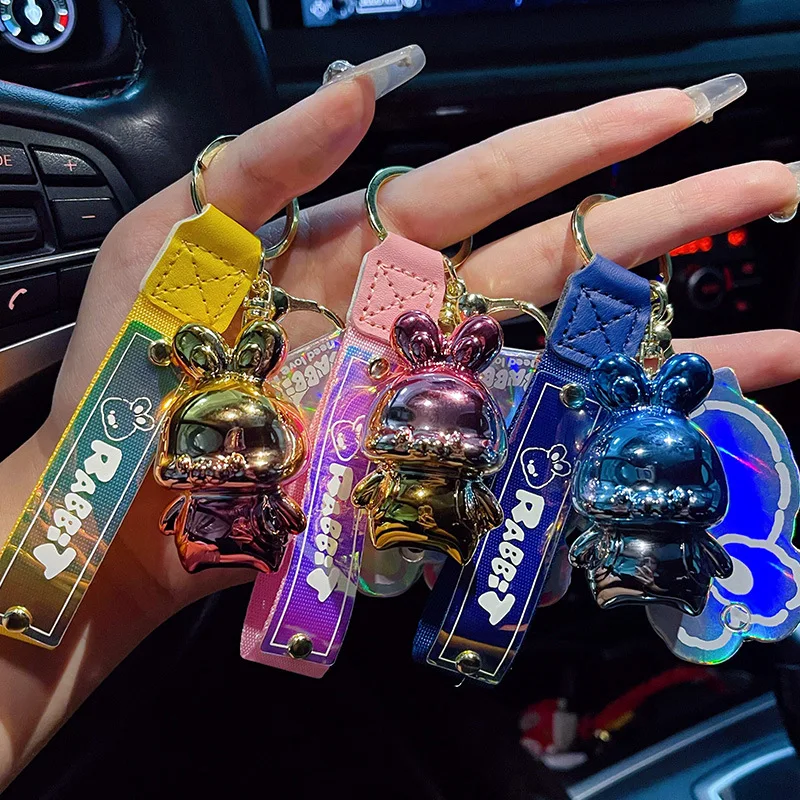 Electroplated Cartoon Graffiti Bunny Key Chain Creative Rabbit Doll Pendant Keyring Women Kids Bag Cute Keychain Birthday Gift