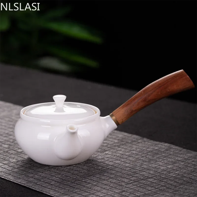 NLSLASI Chinese Handmade White Porcelain Teapot Ivory White Tea Pot Ceramics Teaware Tea Infuser Pu\'er Oolong Tea Filter Kettle