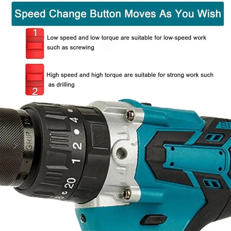 充電式21V多機能電動ハンドドリル - リチウム電池、インパクトピストルドリル、電動ドライバー機能