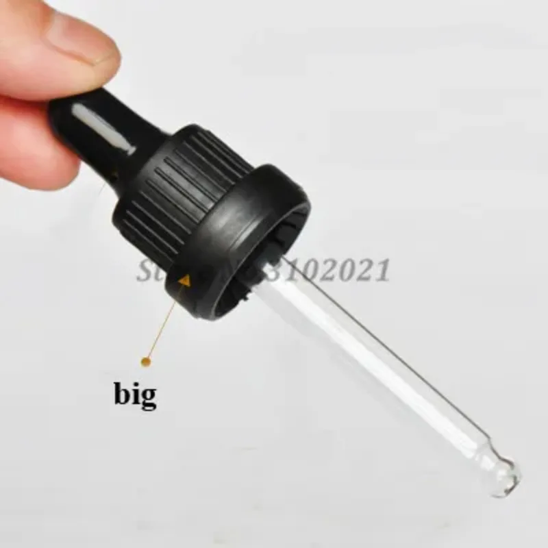50pcs/lot Plastic Black/White Screw Press Dropper Cover Cap with Glass Pipette for 5/10/15/20/30/50/100ml Essential Oil Bottles
