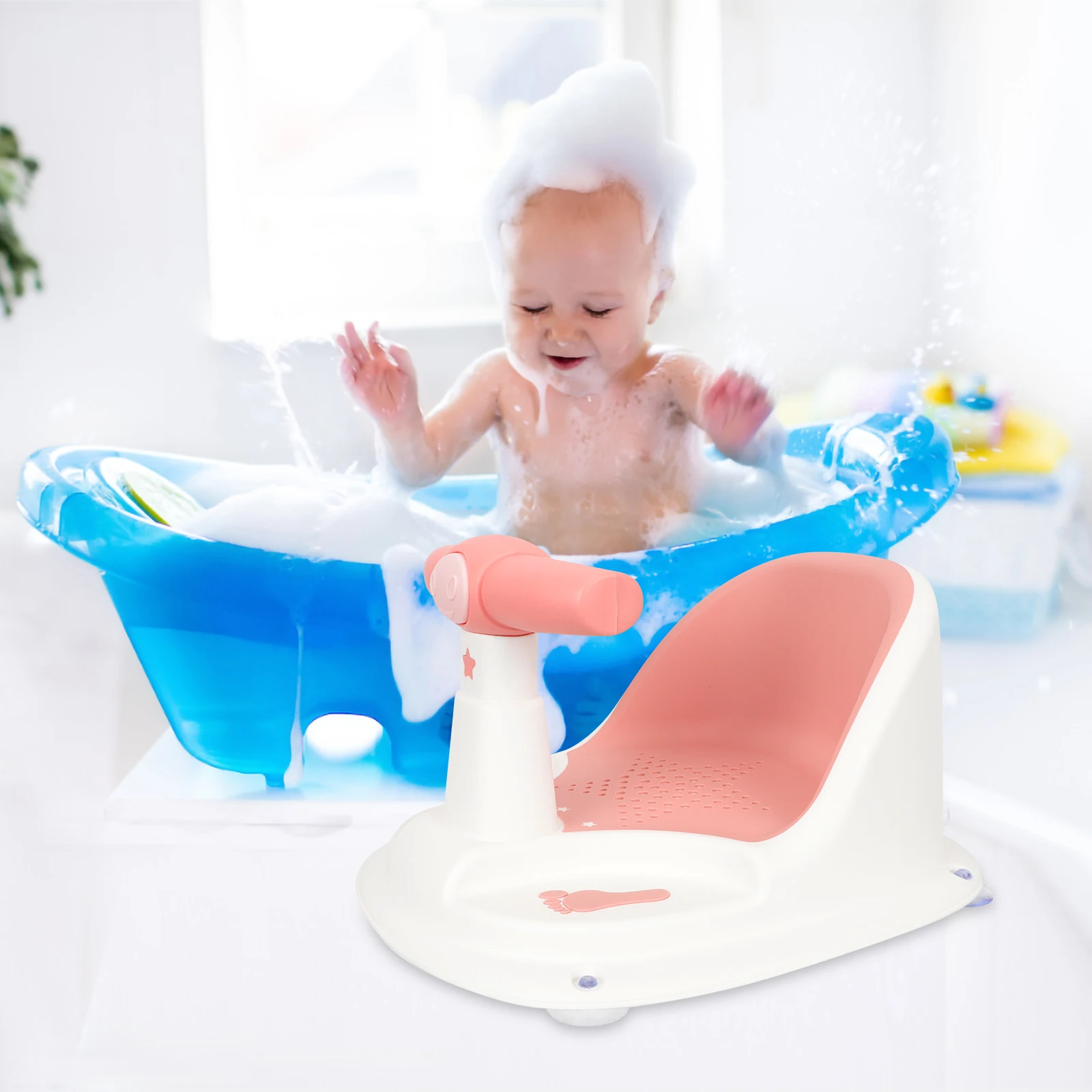 

Baby Bath Seat Chair for Newborns Toddler Cups Durable TPE Material Bright Color Stable Structure