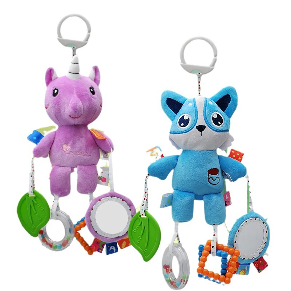 Newborn Baby Stroller Pendant Wind Chime Baby Bed Bell Bed Hanging Rattle Bed Winding Plush Soothing Toy with Teether Toy Gifts