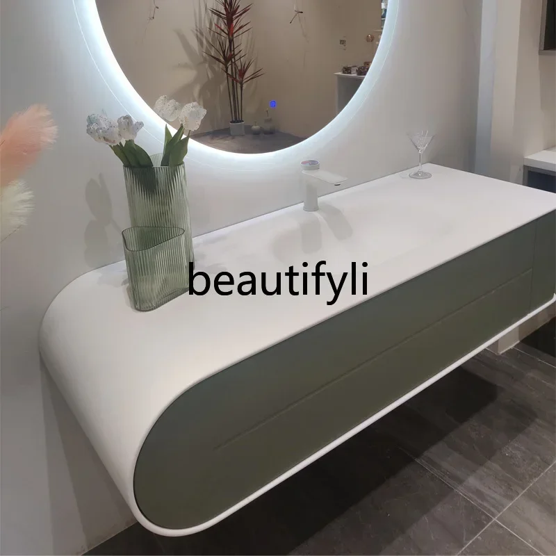 Italian light luxury minimalist style acrylic skin feeling integrated bathroom washing table hand washbasin