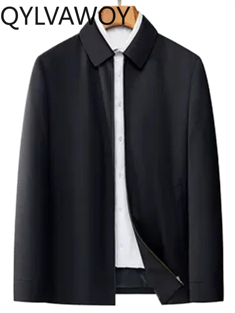 

QYLVAWOY100% Wool Men's Middle-Aged Business Leader Cadre Thin Lapel Jacket Mall Same Style Fine Spun Pure Wool Outerwear LJ2121
