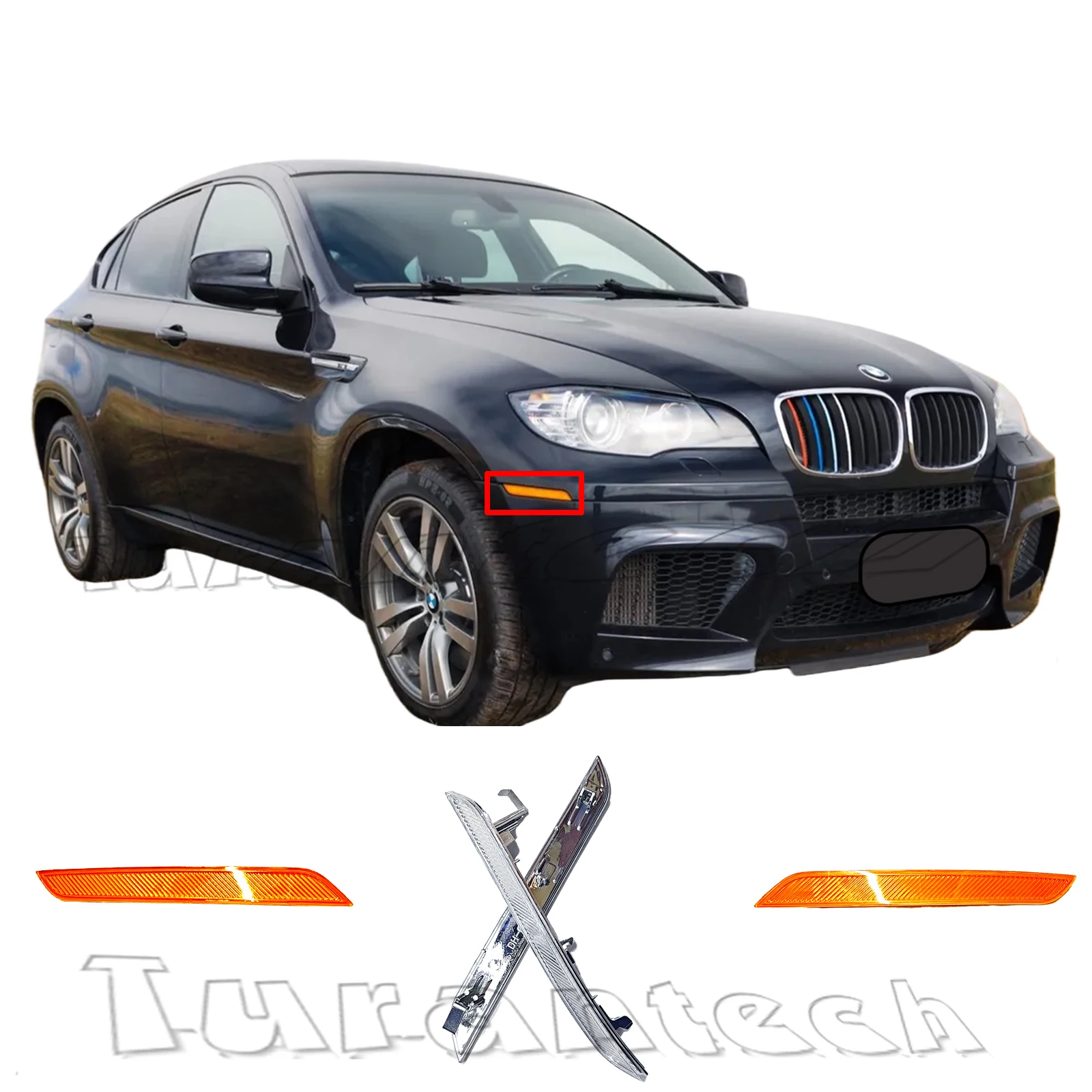 Refletor Lateral para BMW X6 X6M X5M E70/E71/E72 08-14 Compatível com 30d 35d 35i 40d 40i 50i M50d Híbrido Para-choque Dianteiro