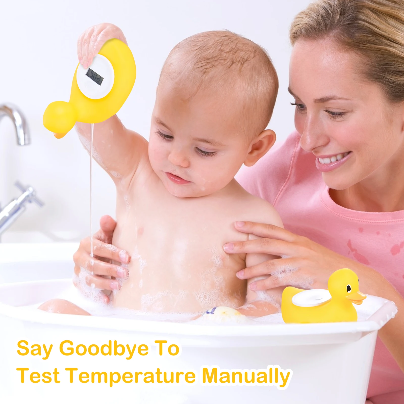 Baby Bath Water Thermometer Cartoon Duck Waterproof Digital Room Infant Warning Bathtub Alarm Color Coded LCD Screen