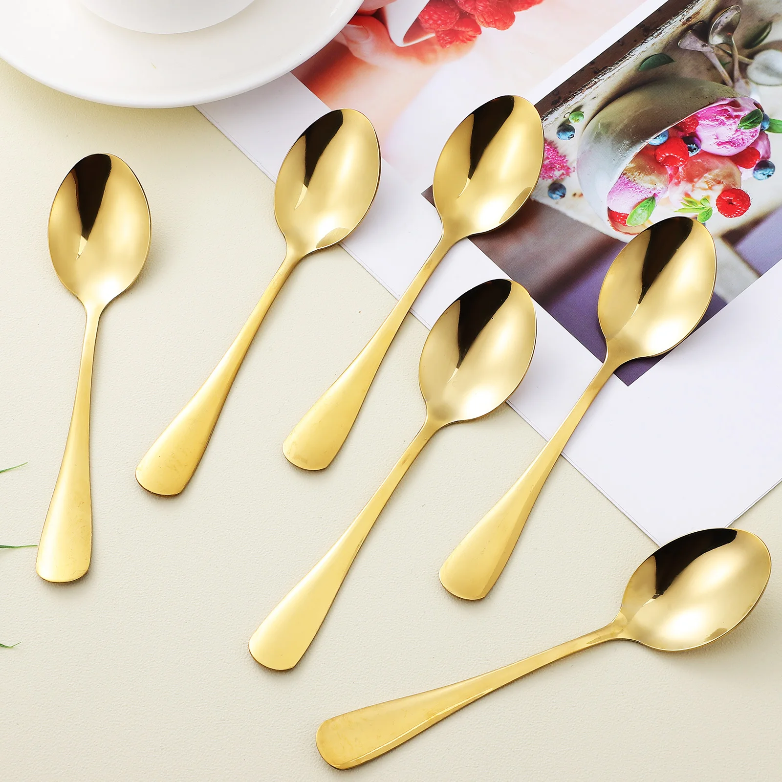 

6Pcs Stainless Steel Spoon Set Elegant Polished Tableware Spoons for Yogurt Ice Cream Mixing Heavy Duty Metal Spoons