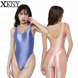 XClocKNYoung satin glossy swimsuit cover belly high fork swimsuit thong swimsuit oily swimsuit AMORESY
