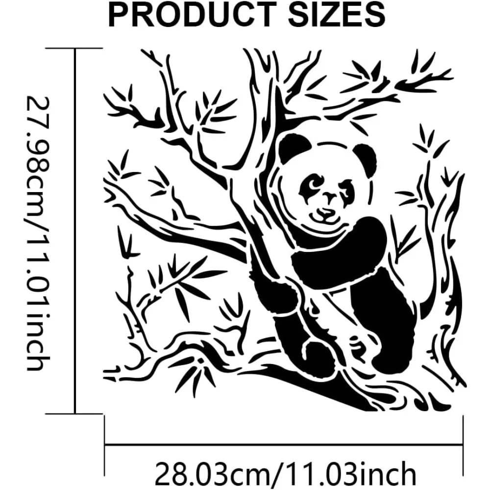 Panda Stencil 11.8×11.8inch Large Panda Sitting on Bamboo Tree Stencil Cute Animal Forest Drawing Template with Paint Brush