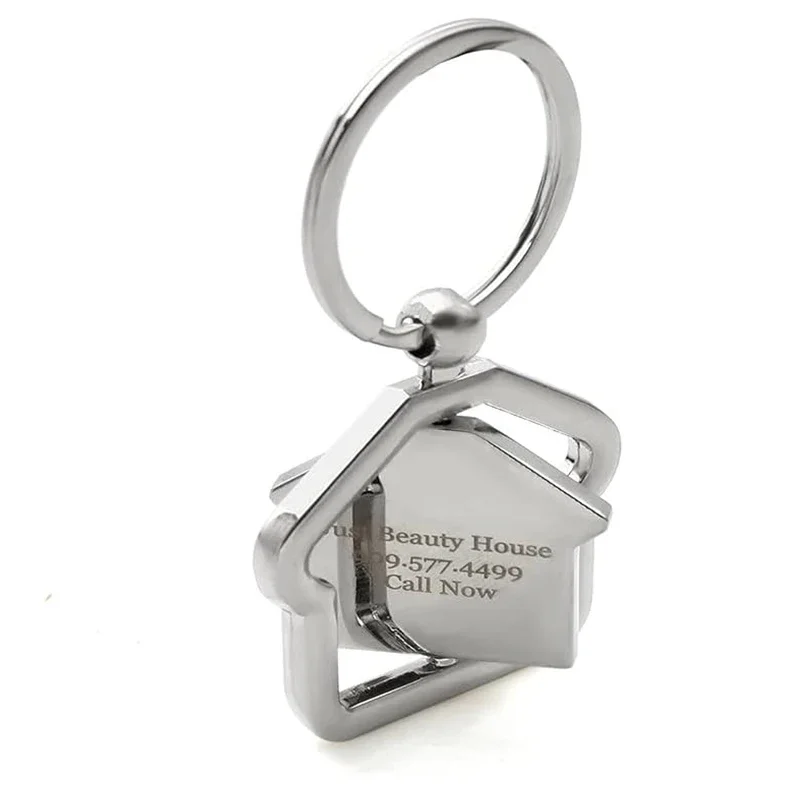 10pcs/lot Free Personalized Rotatable House Shape Keychain Custom Laser Engrave Logo Text Estate Agent Promotional Gift Souvenir