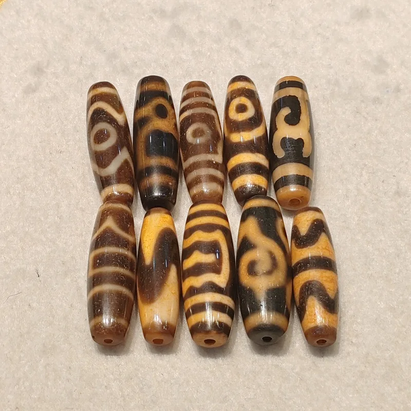 Xizang Agate Dzi 3 Eyes Tiger Tooth God of wealth Tara and Other Totem Beads Necklace Pendant DIY Accessories