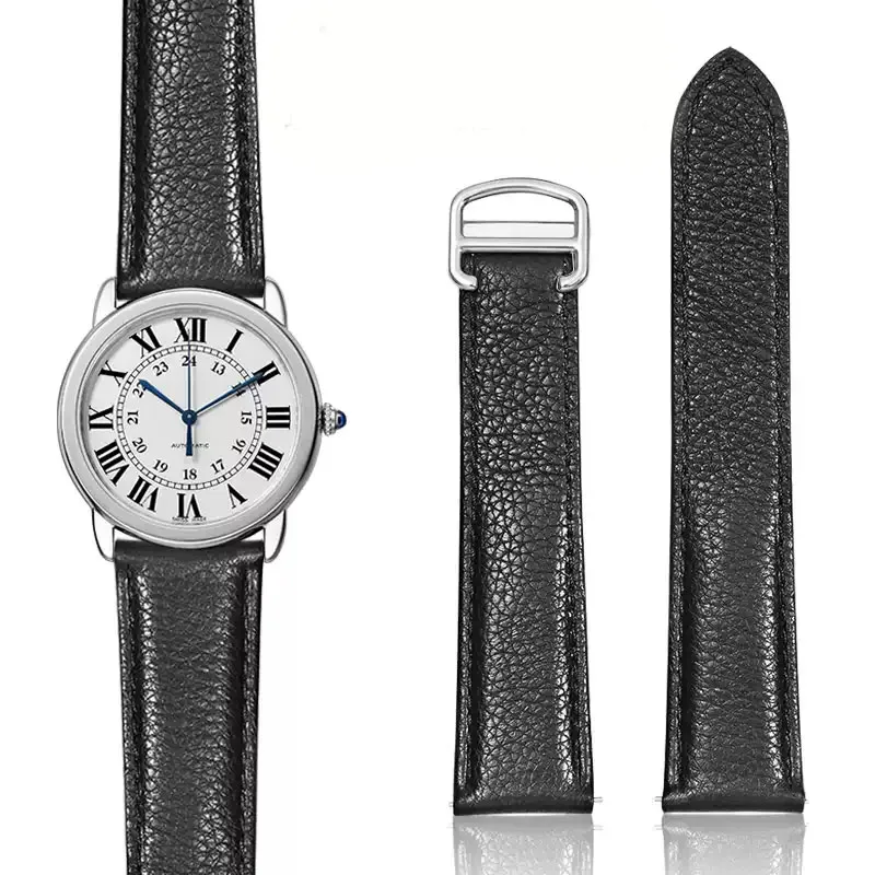 17 20 22 23 24mm 25mm Genuine Leather Watch Strap for Cartier Tank London Solo Lychee textured cowhide Watchband Men Women band
