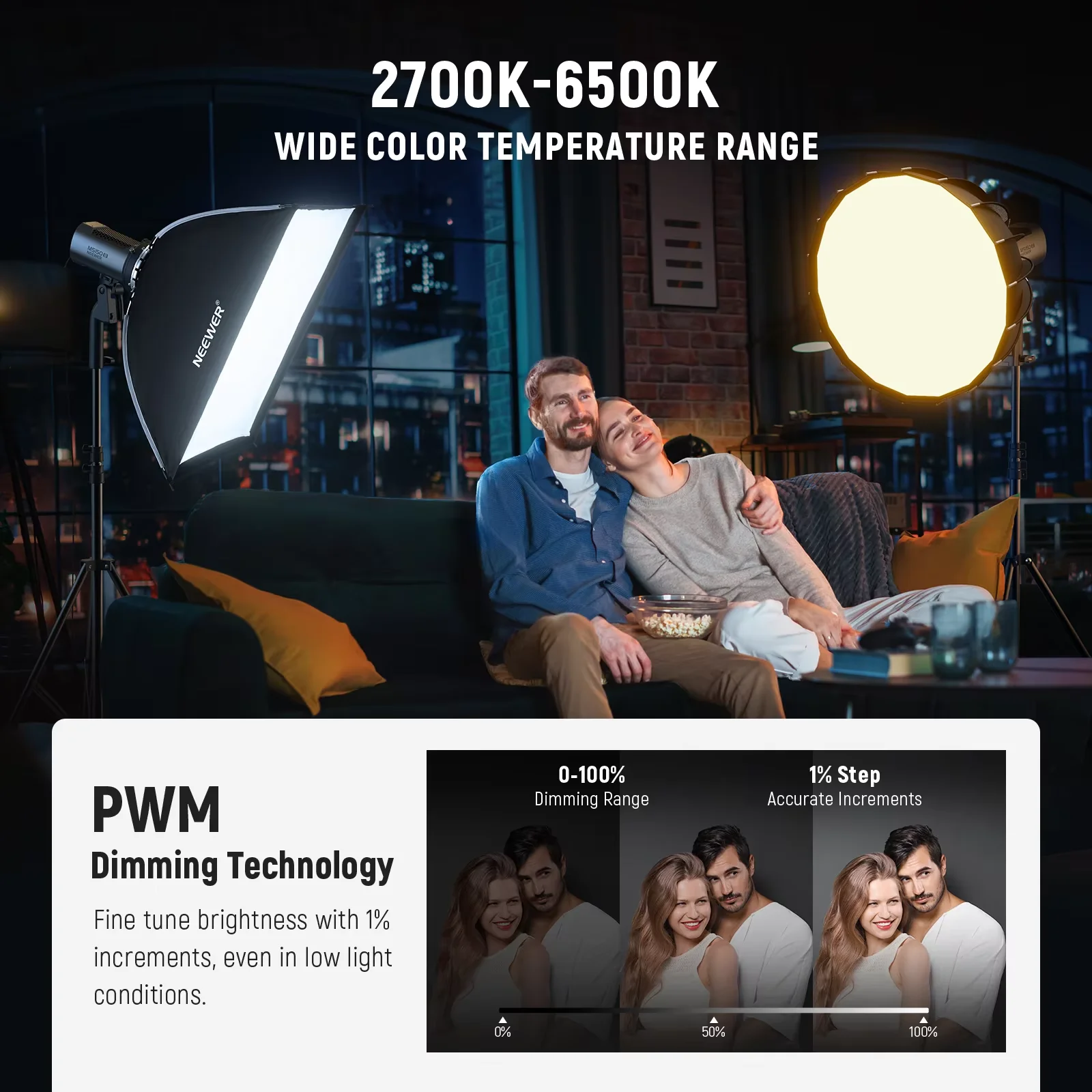 NEEWER MS150B 130W Bi Color LED Video Light, Mini COB Photography Lighting with App Control,Bowens Mount Continuous Lighting