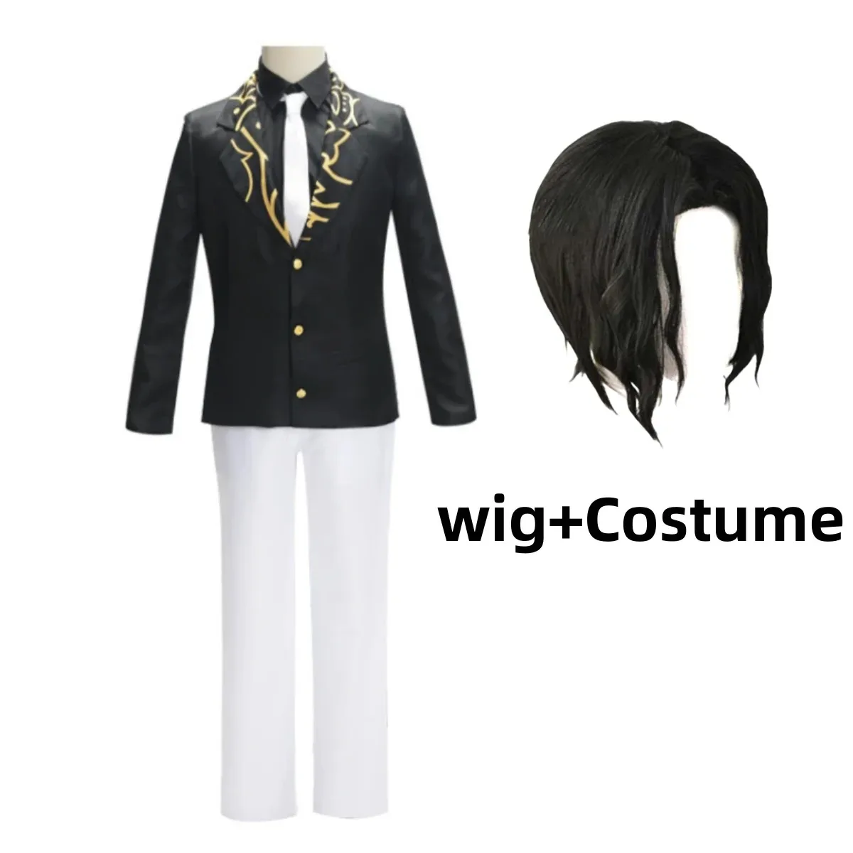 Anime Kibutsuji Muzan Wig Black Coat Cosplay Costume Uniform Shirt Formal Hat Full Set Man Woman Christmas Carnival Dress Up