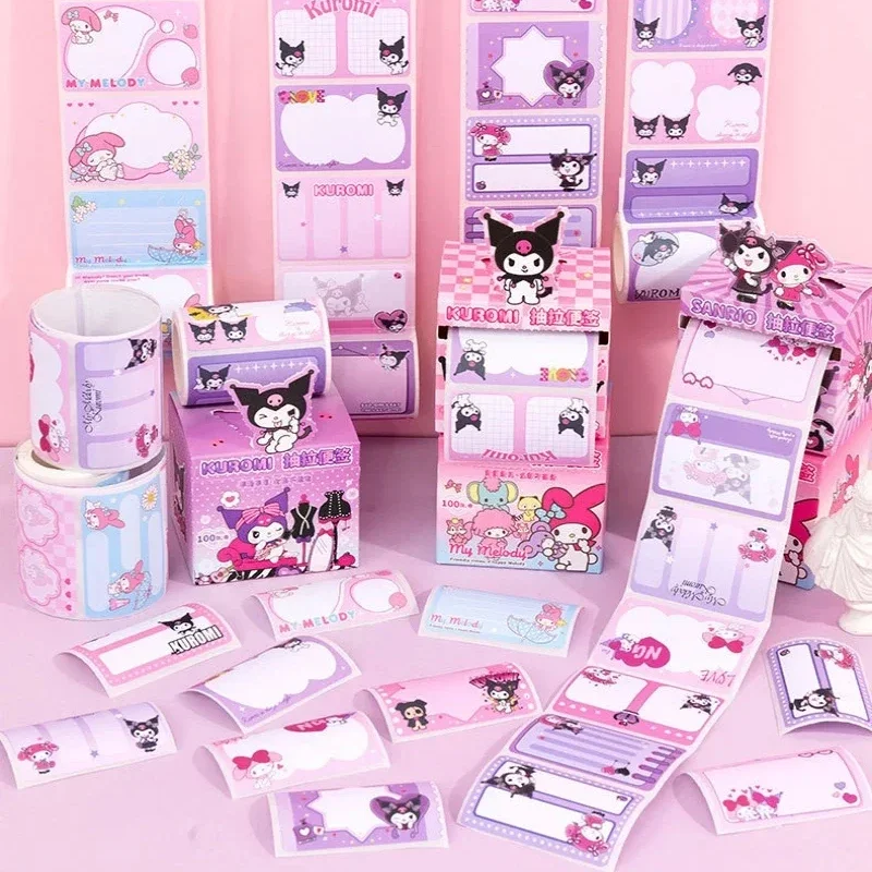 100Pcs Sanrio Kulomi Pull Out Sticker Melody Kawaii Scrapbook Student Stationary Stickers Note Paper Children Girl Holiday Gifts