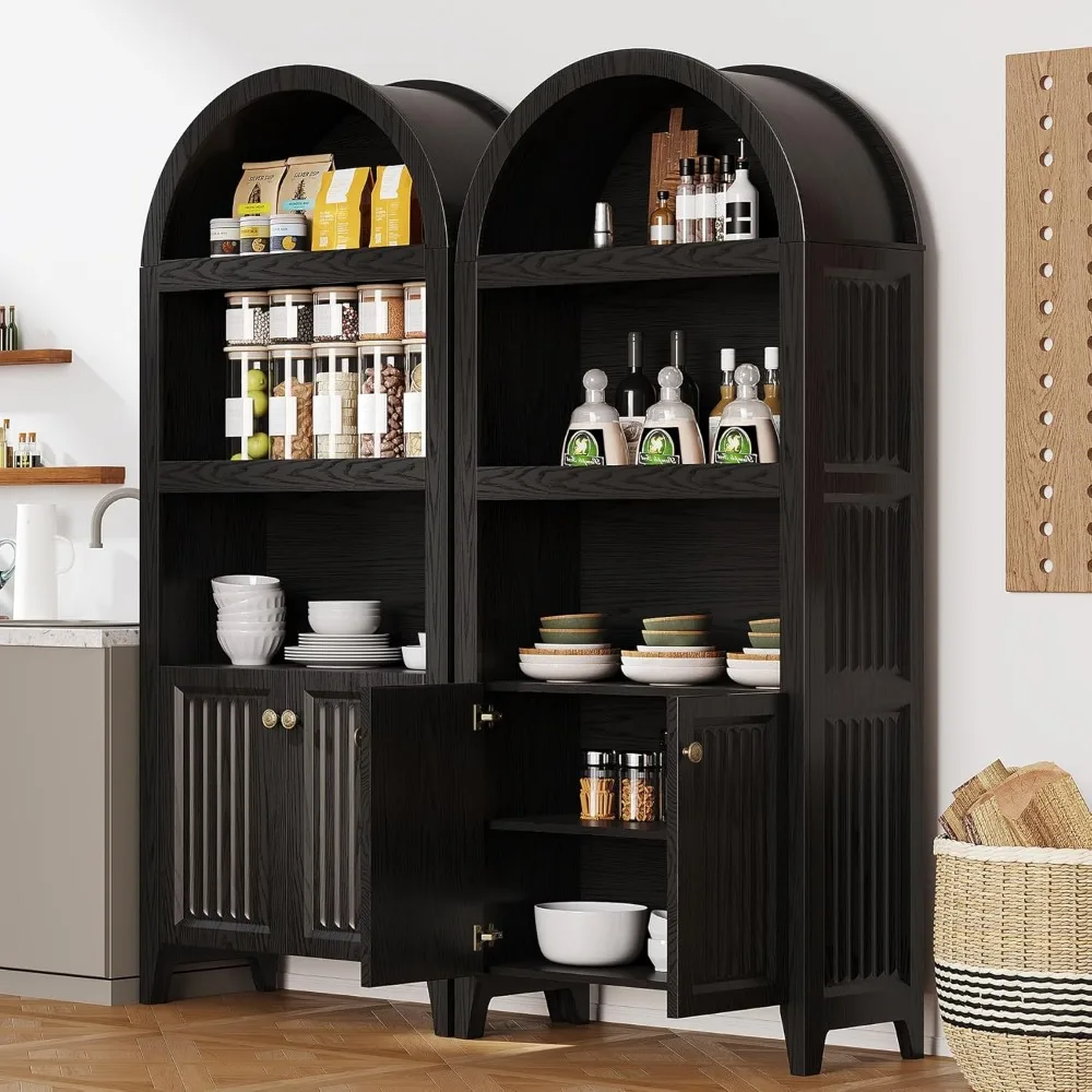 Nowoczesny wysoki regał łukowy, wysokość 178 cm, spiżarnia kuchenna w stylu farmhouse z drzwiami z cichym domykaniem, idealny do domowego biura i salonu.